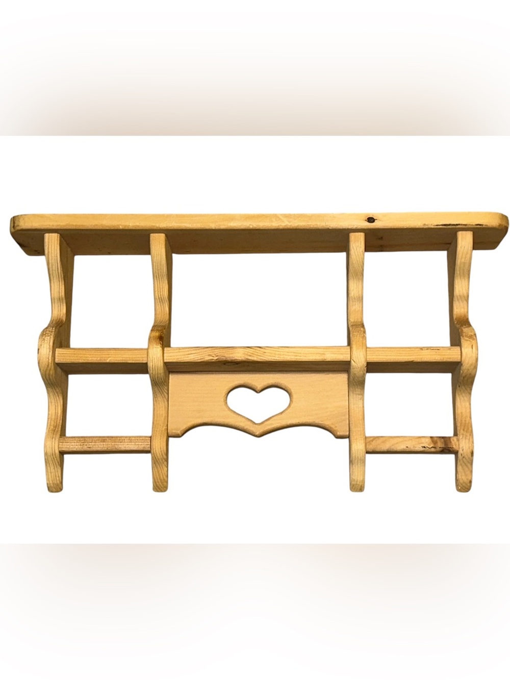 Vintage Wooden Heart Shelf Rack Cubby Scallop Wall Mount Cottagecore Granny
